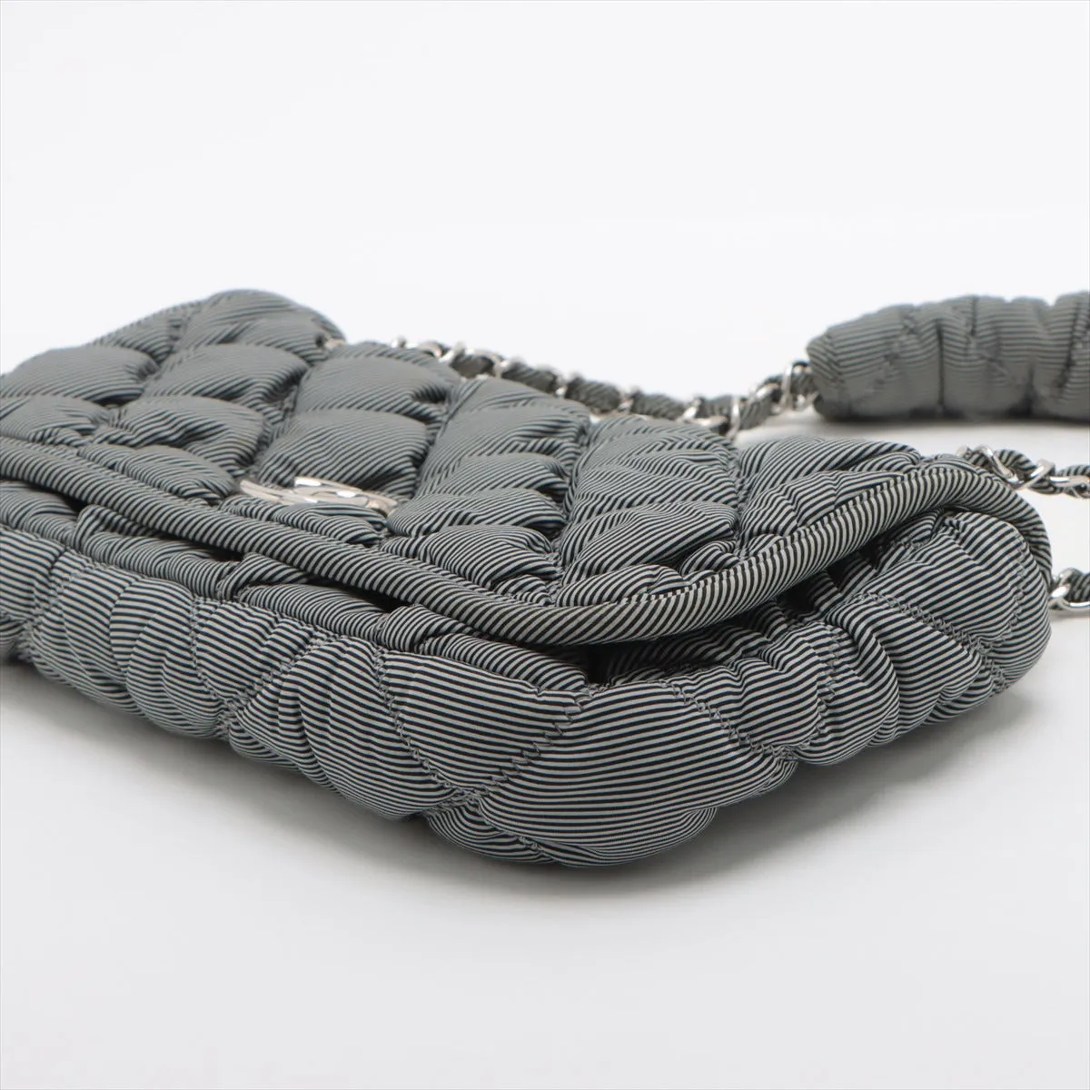 Chanel Bubble Kilt Nylon Chain Shoulder Bag Gr Silver  13th