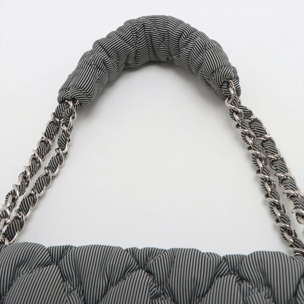 Chanel Bubble Kilt Nylon Chain Shoulder Bag Gr Silver  13th