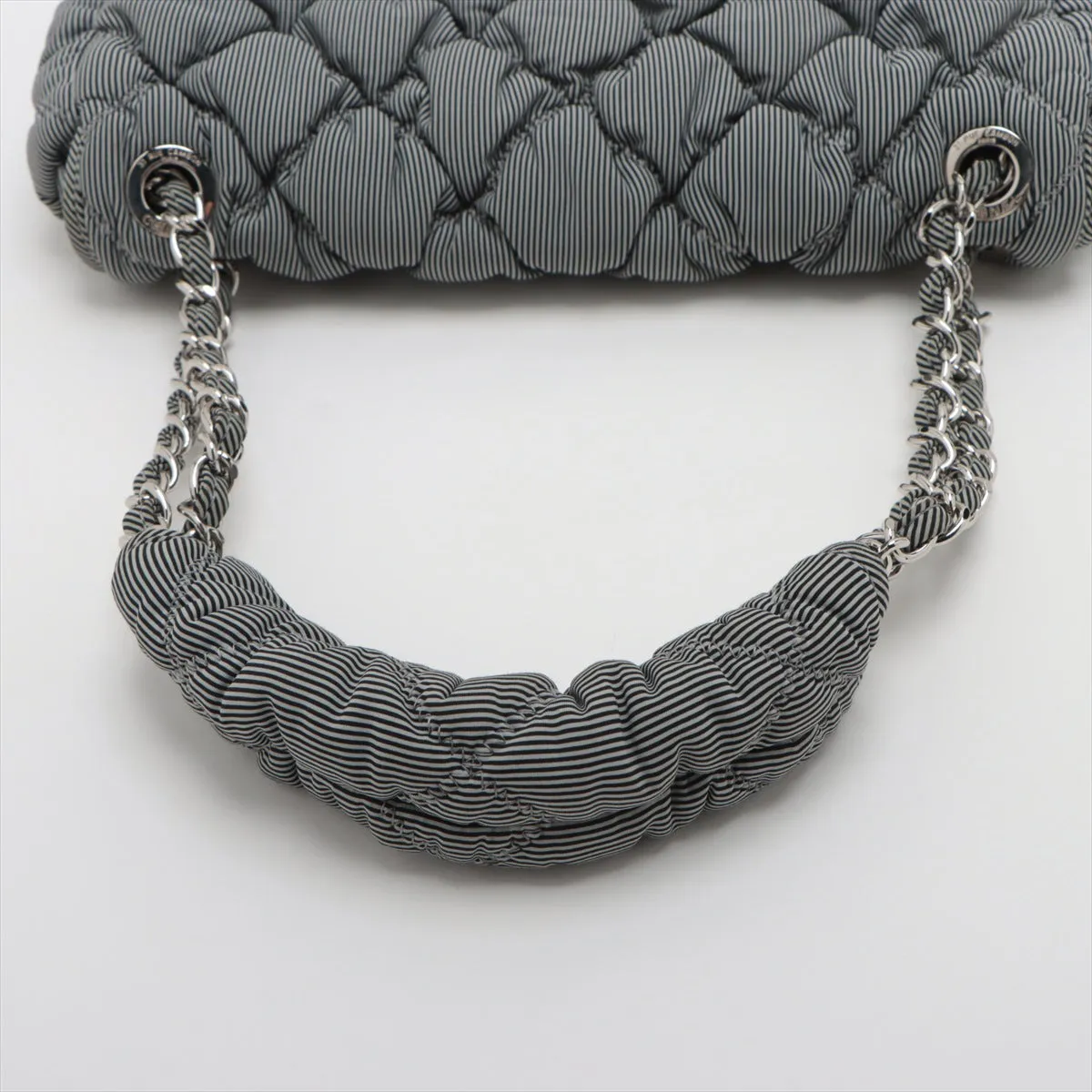 Chanel Bubble Kilt Nylon Chain Shoulder Bag Gr Silver  13th