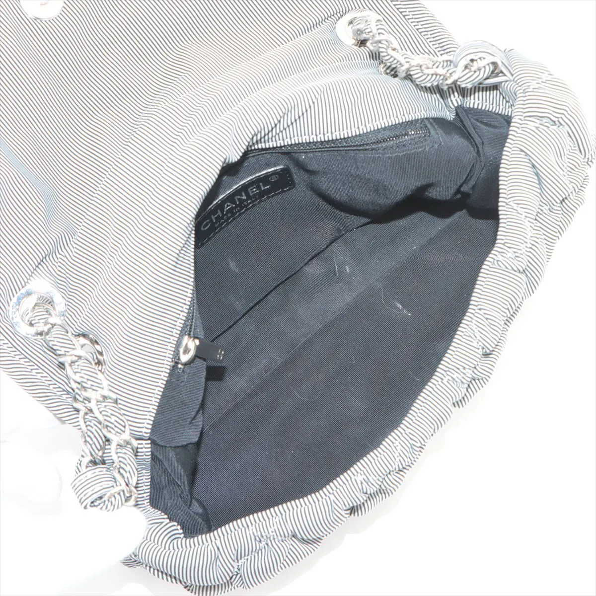 Chanel Bubble Kilt Nylon Chain Shoulder Bag Gr Silver  13th