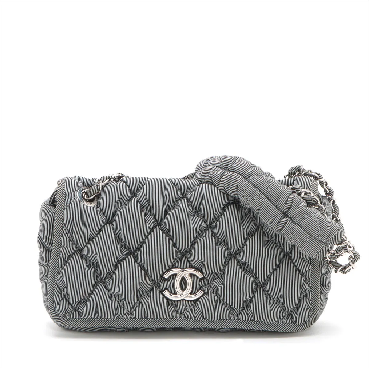 Chanel Bubble Kilt Nylon Chain Shoulder Bag Gr Silver  13th