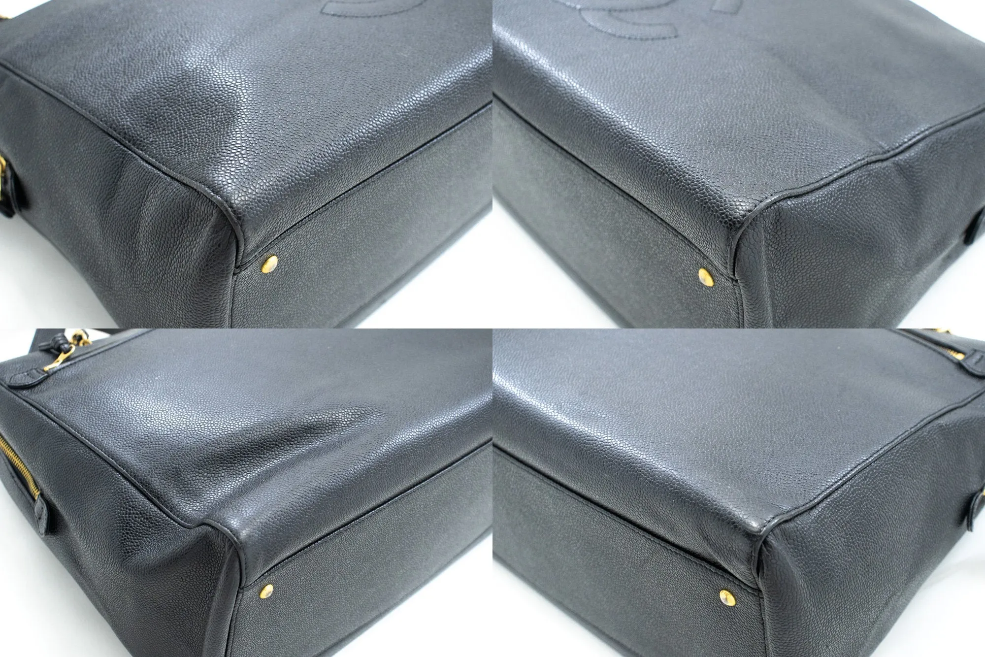 CHANEL Caviar Big Large Chain Shoulder Bag Black Leather Gold Zip