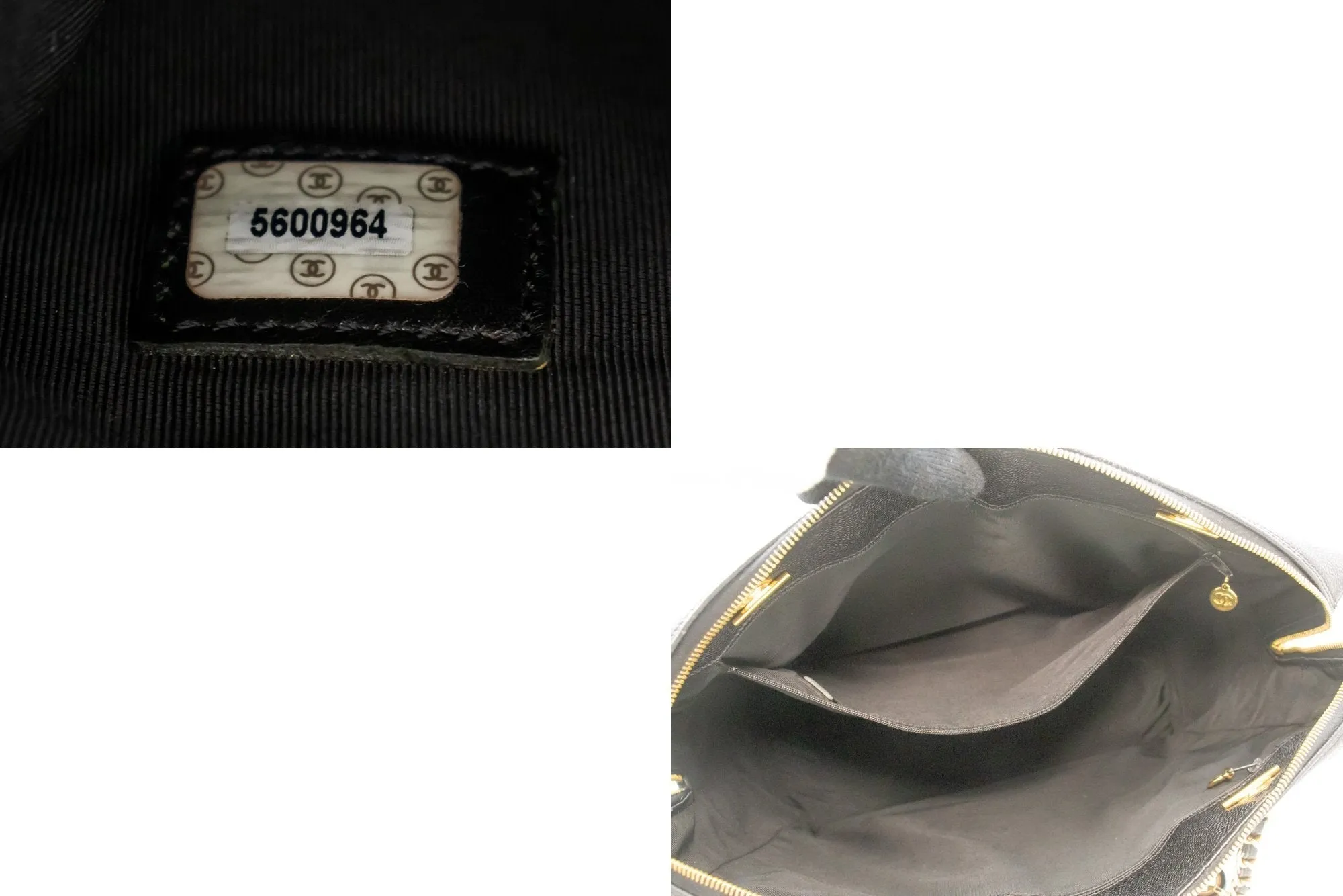 CHANEL Caviar Big Large Chain Shoulder Bag Black Leather Gold Zip