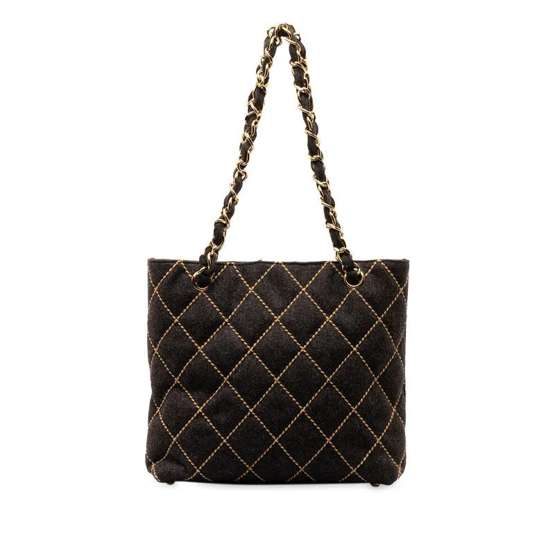 Chanel CC Wild Stitch Chain Tote  Cotton Shoulder Bag in Excellent condition