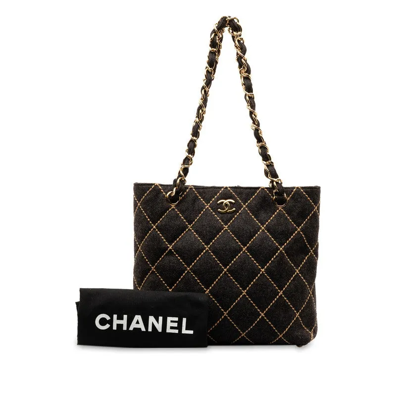 Chanel CC Wild Stitch Chain Tote  Cotton Shoulder Bag in Excellent condition