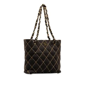 Chanel CC Wild Stitch Chain Tote  Cotton Shoulder Bag in Excellent condition