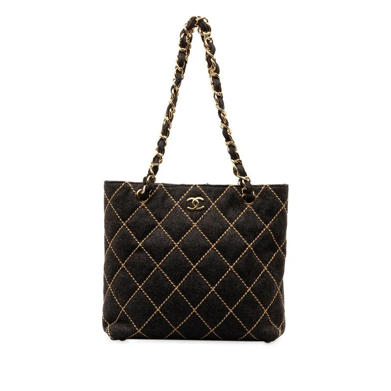 Chanel CC Wild Stitch Chain Tote  Cotton Shoulder Bag in Excellent condition