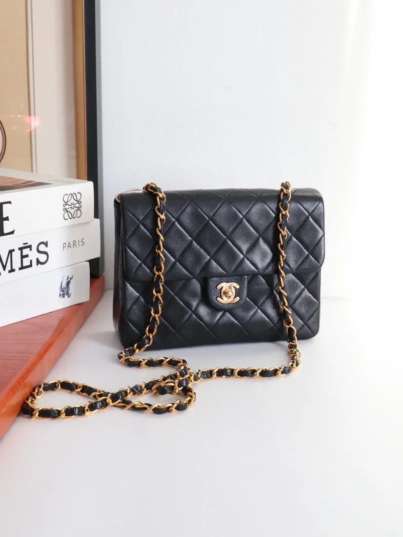 Chanel CF Small Black Leather Chain Shoulder Bag - Preloved #4SanEE
