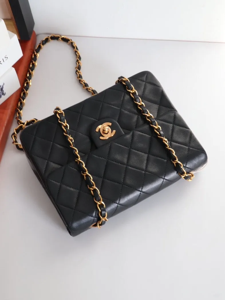 Chanel CF Small Black Leather Chain Shoulder Bag - Preloved #4SanEE