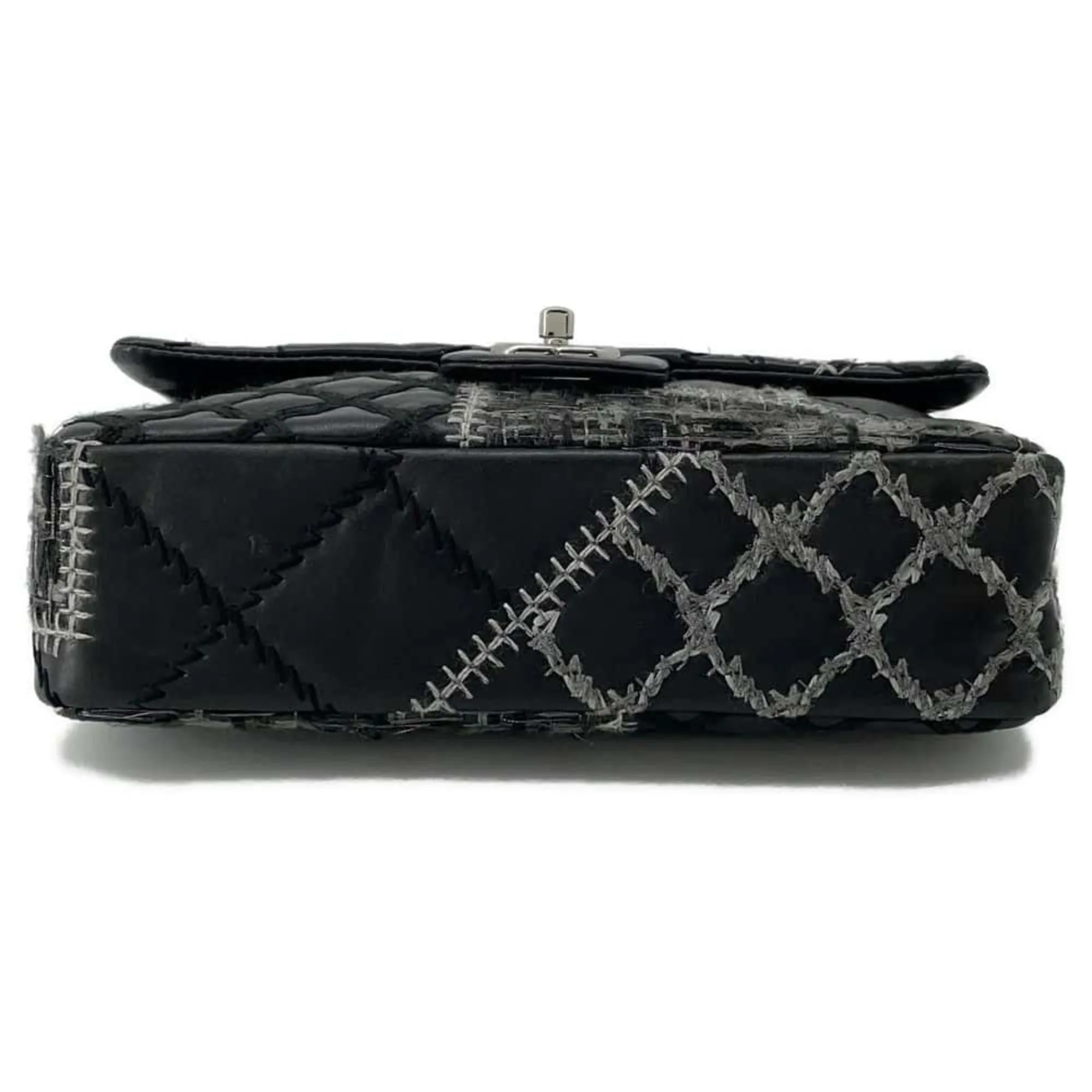 Chanel Chain Shoulder Bag Coco Mark Patchwork Tweed Lambskin CHANEL Black