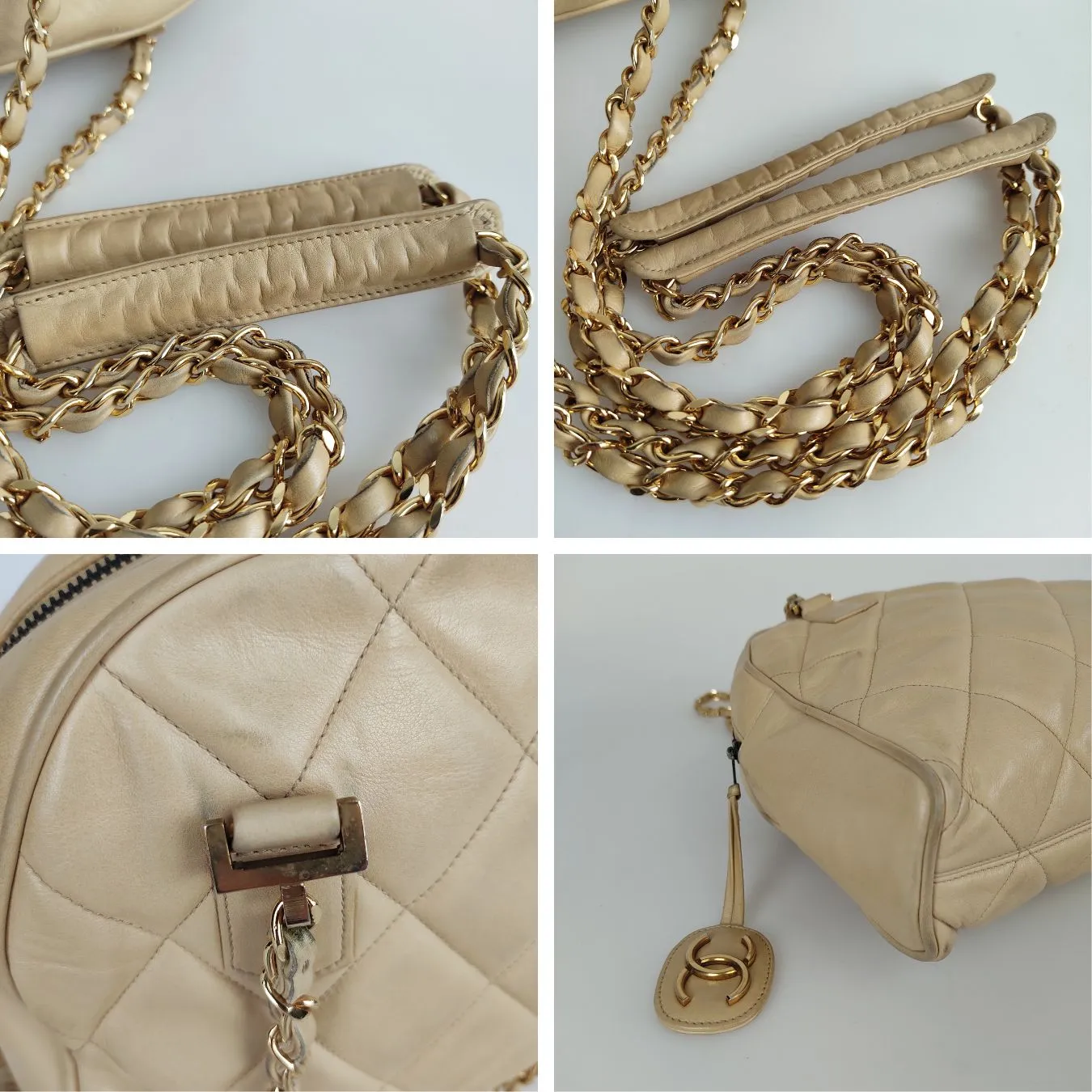 CHANEL Chanel Chanel shoulder bag in beige matelasse leather from the 80s