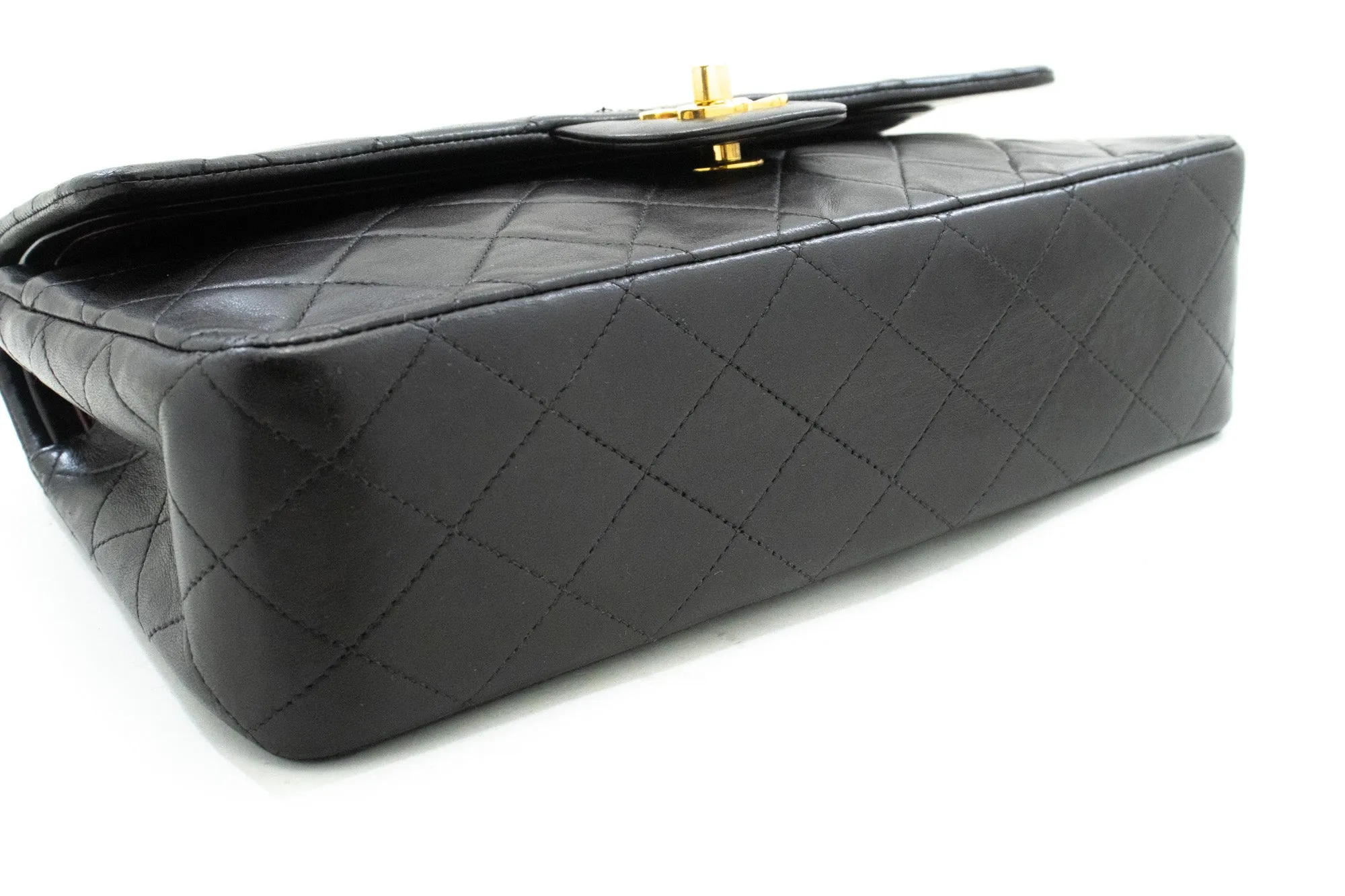 CHANEL Classic Double Flap 10" Chain Shoulder Bag Black Lambskin
