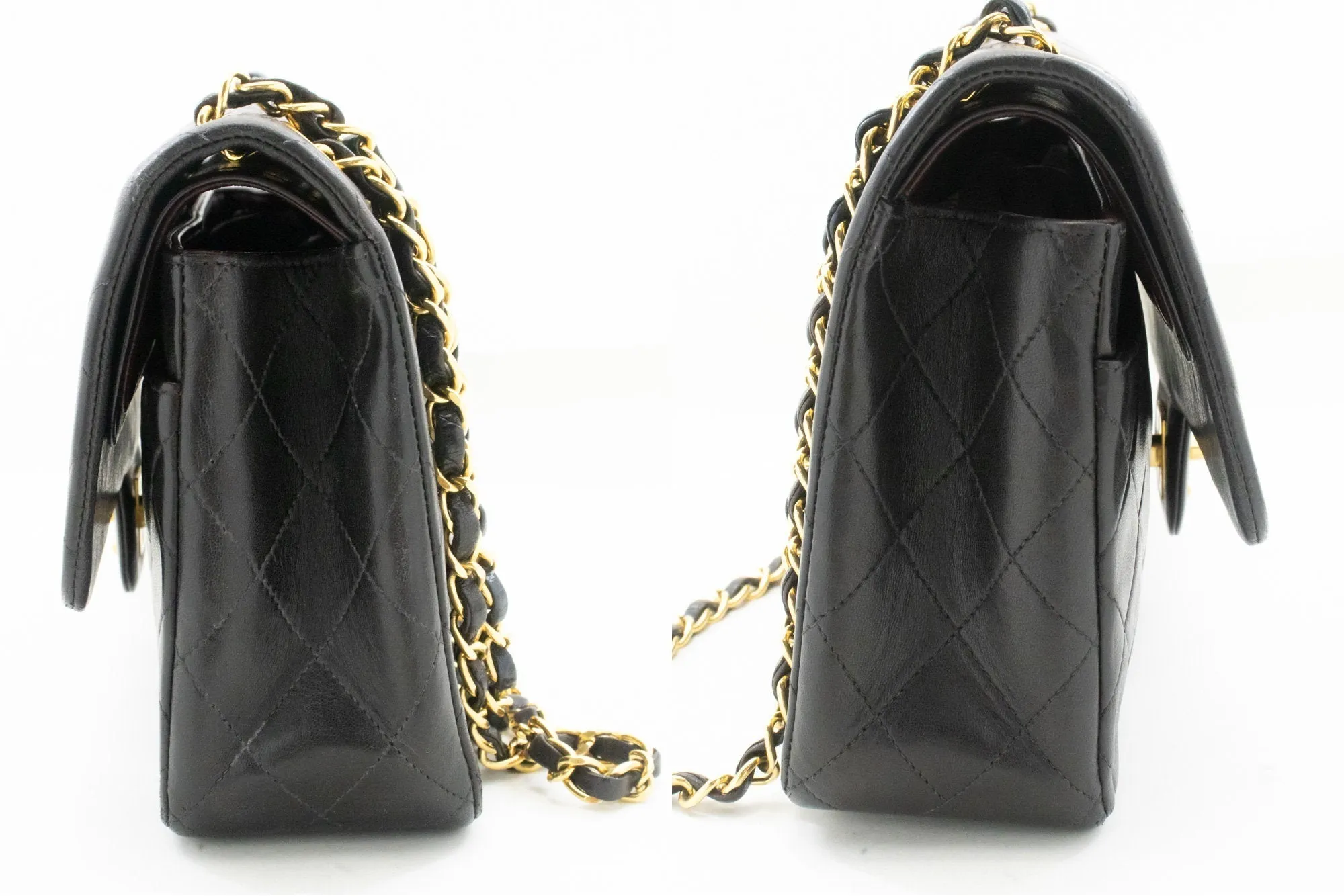 CHANEL Classic Double Flap 10" Chain Shoulder Bag Black Lambskin