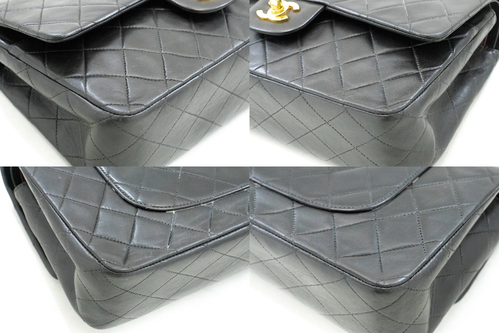 CHANEL Classic Double Flap 10" Chain Shoulder Bag Black Lambskin
