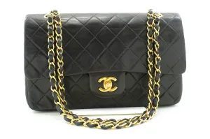 CHANEL Classic Double Flap 10" Chain Shoulder Bag Black Lambskin