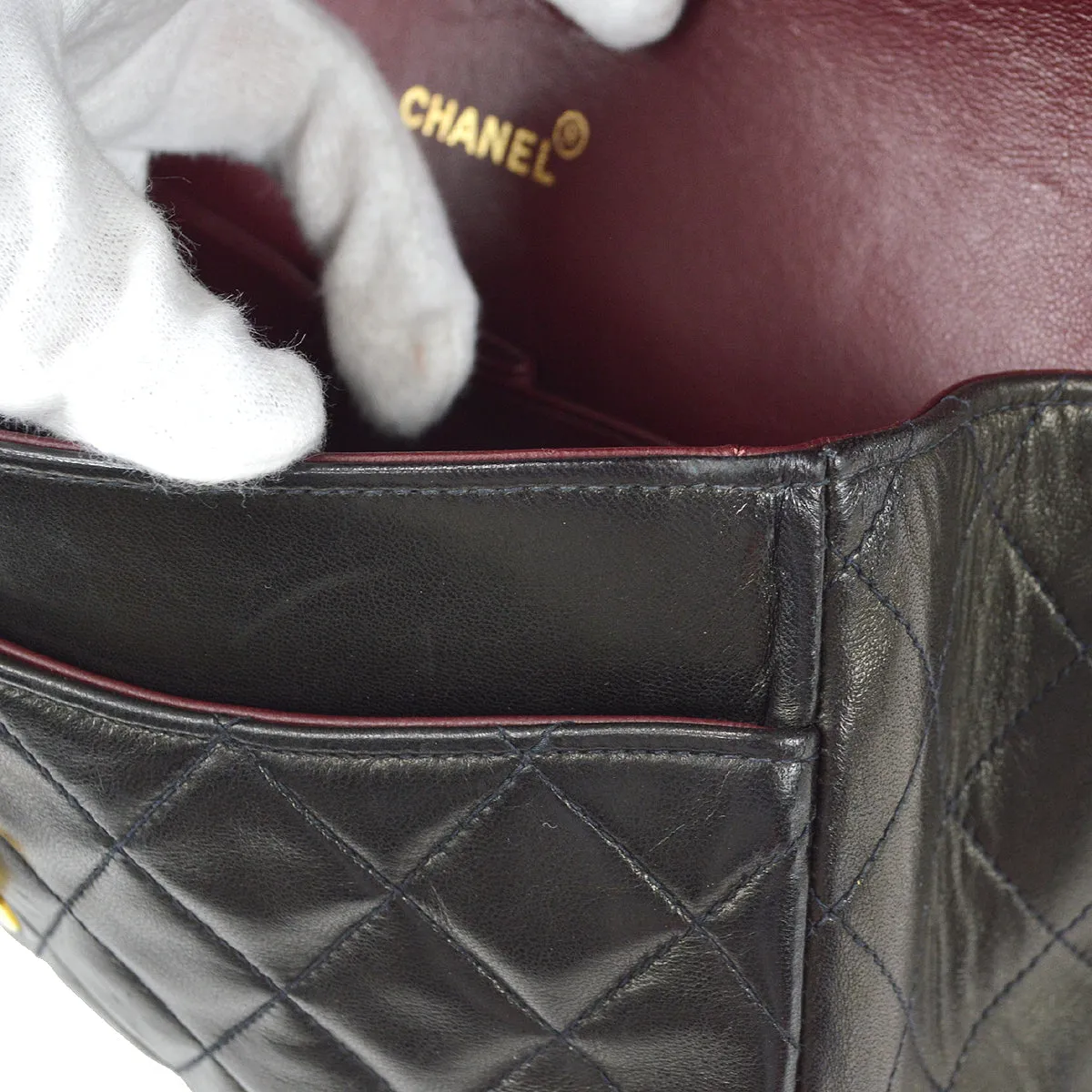 CHANEL Classic Double Flap Medium Shoulder Bag Black Lambskin 67283