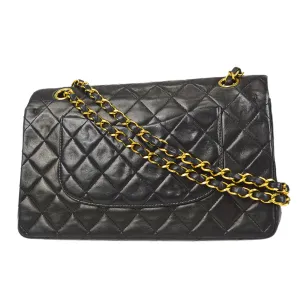 CHANEL Classic Double Flap Medium Shoulder Bag Black Lambskin 67283