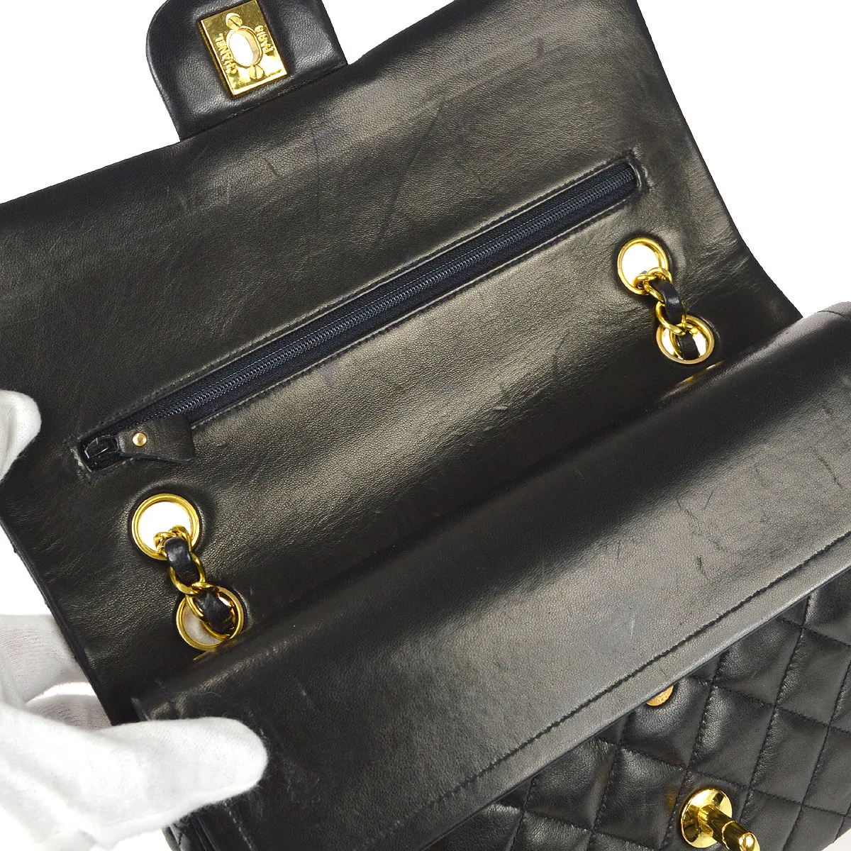 CHANEL Classic Double Flap Medium Shoulder Bag Black Lambskin 67283
