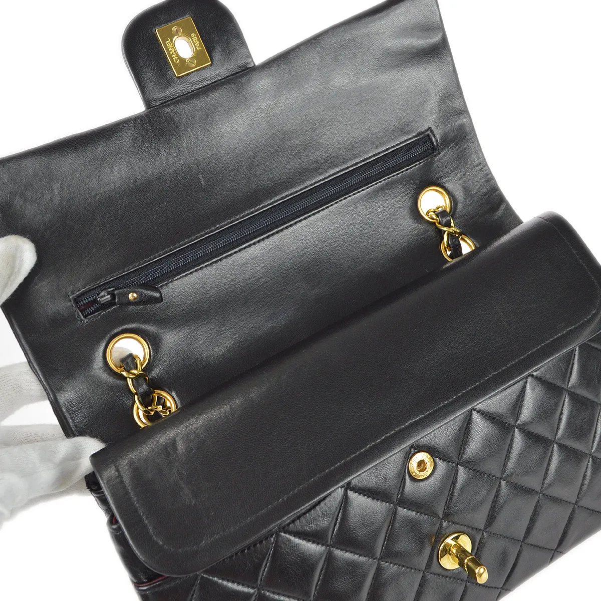 CHANEL Classic Double Medium Shoulder Bag Black Lambskin 97710