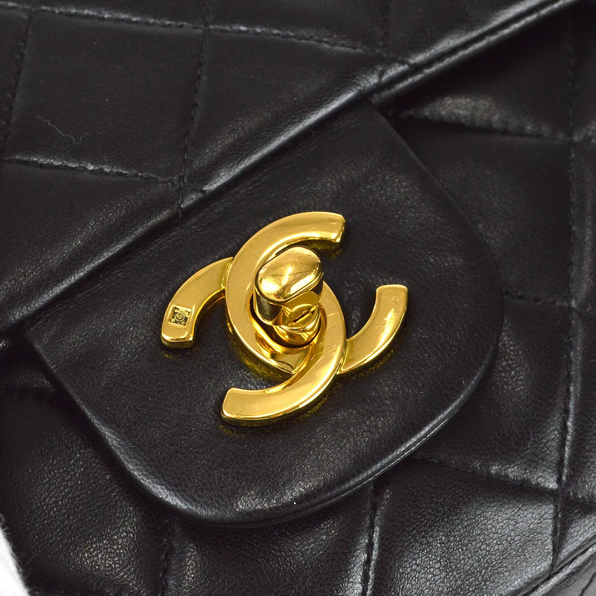 CHANEL Classic Double Medium Shoulder Bag Black Lambskin 97710