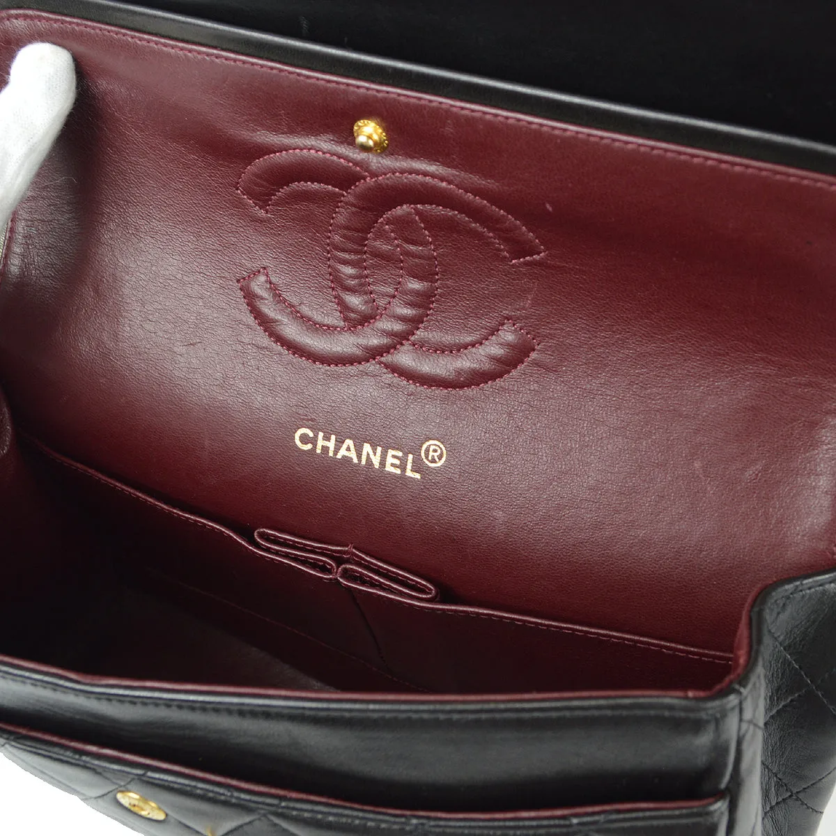 CHANEL Classic Double Medium Shoulder Bag Black Lambskin 97710