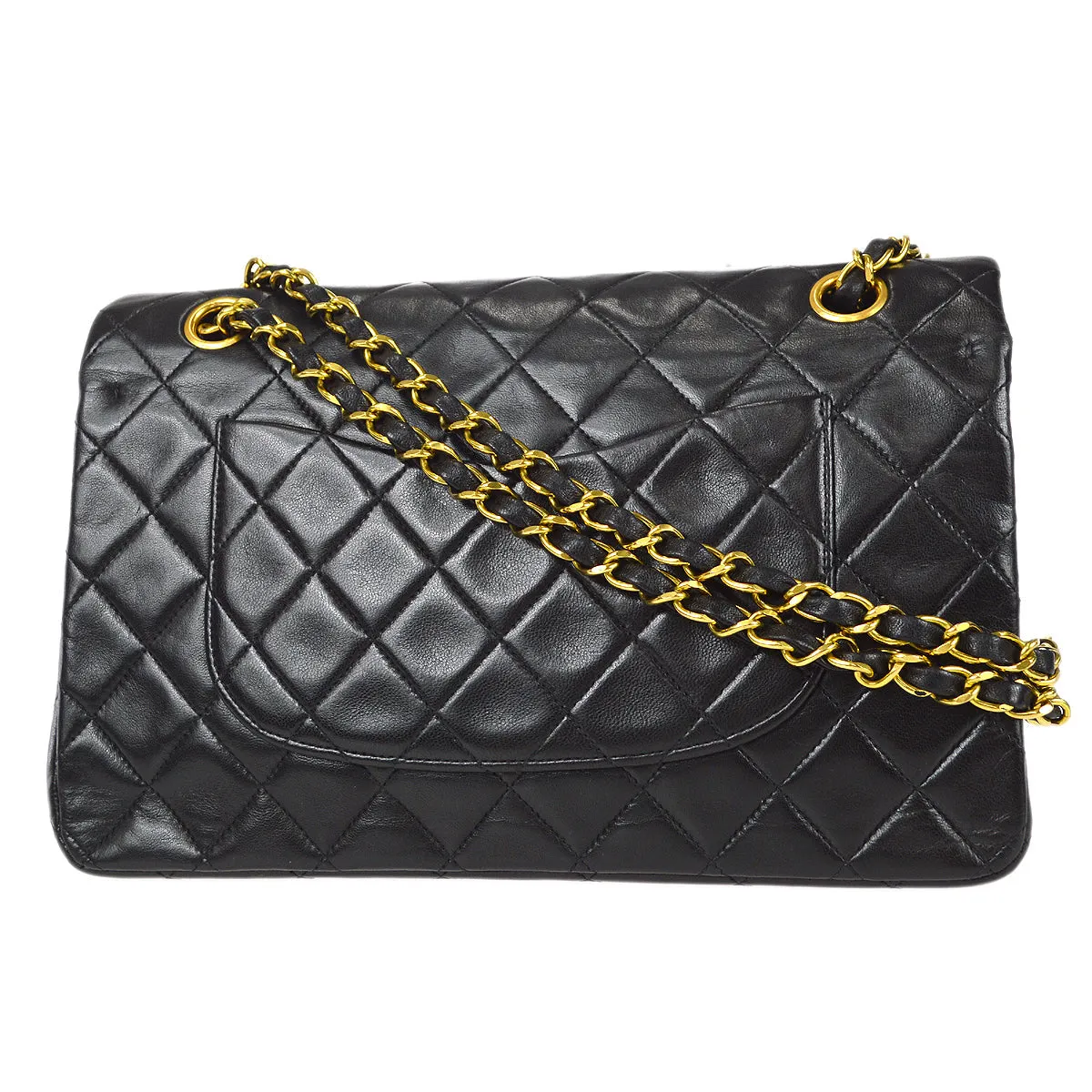CHANEL Classic Double Medium Shoulder Bag Black Lambskin 97710
