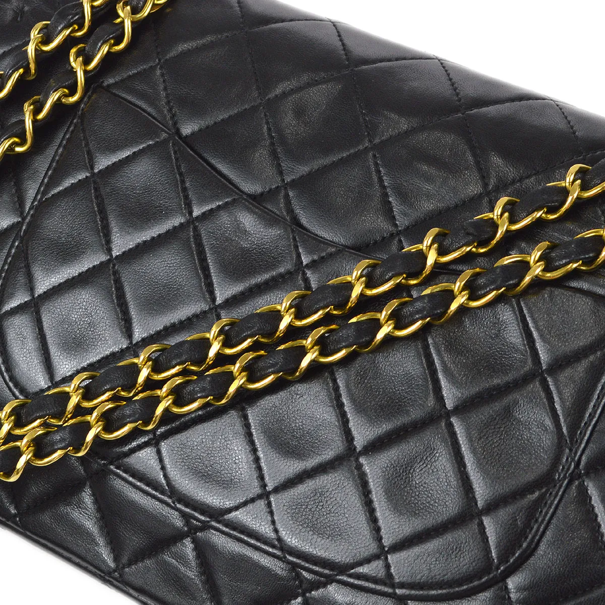 CHANEL Classic Double Medium Shoulder Bag Black Lambskin 97710