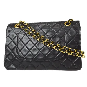 CHANEL Classic Double Medium Shoulder Bag Black Lambskin 97710
