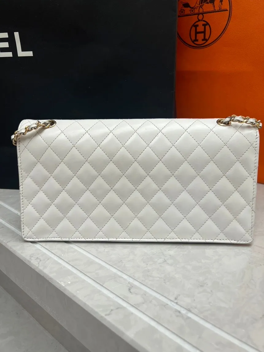 Chanel Classic Flap Bag White Leather Shoulder Bag