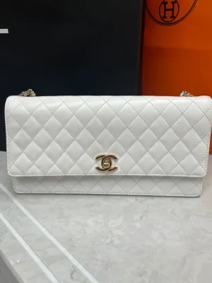 Chanel Classic Flap Bag White Leather Shoulder Bag