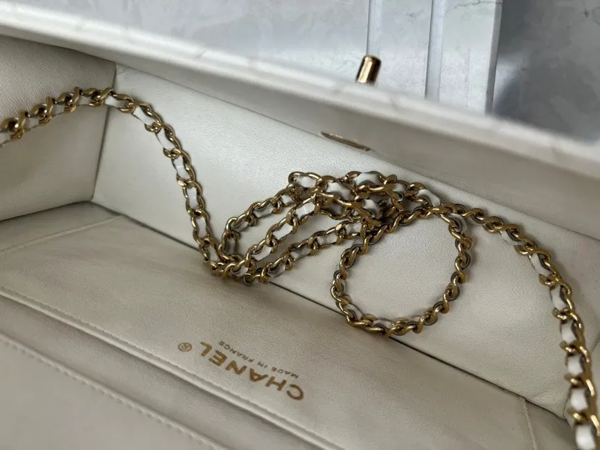 Chanel Classic Flap Bag White Leather Shoulder Bag