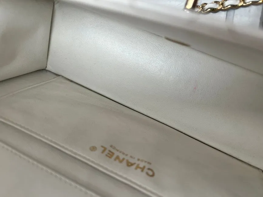 Chanel Classic Flap Bag White Leather Shoulder Bag