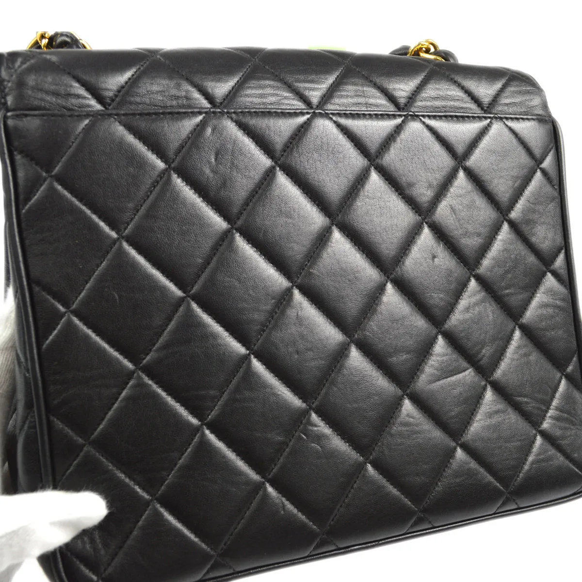 CHANEL Classic Flap Single Chain Shoulder Bag Black Lambskin 58094