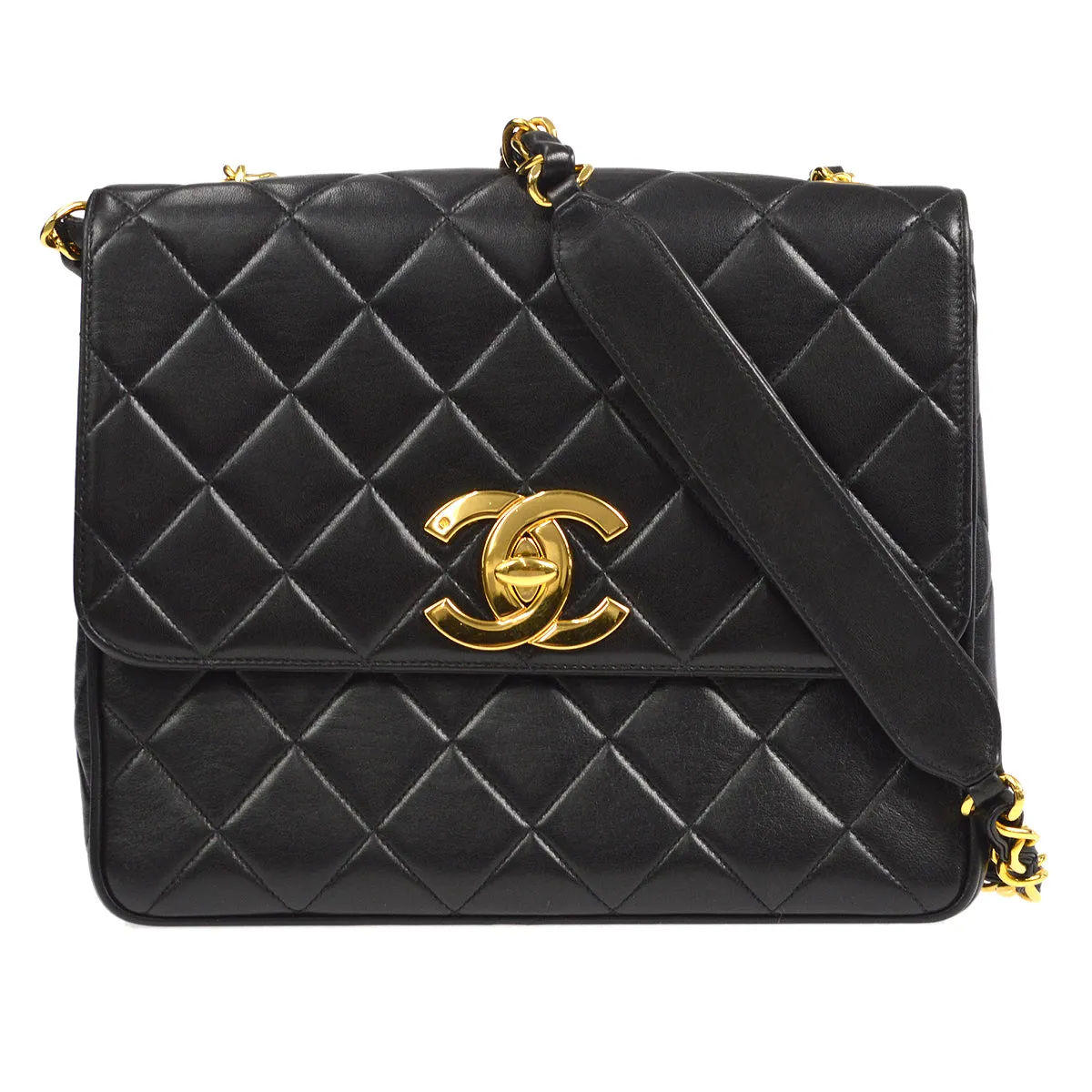 CHANEL Classic Flap Single Chain Shoulder Bag Black Lambskin 58094
