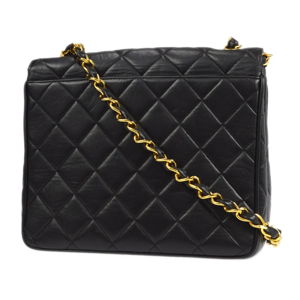 CHANEL Classic Flap Single Chain Shoulder Bag Black Lambskin 58094