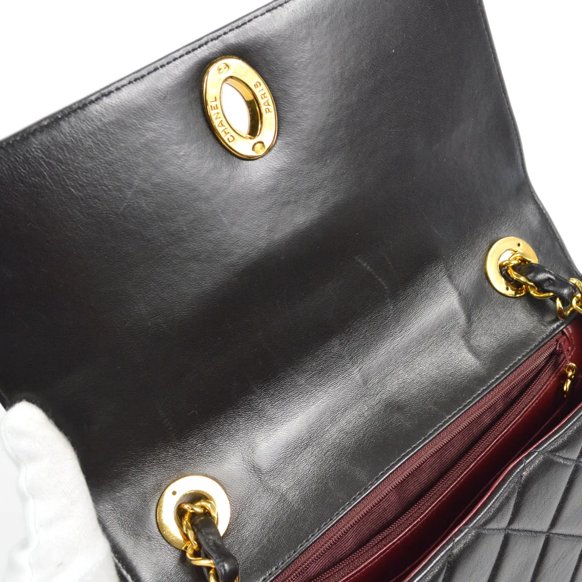 CHANEL Classic Flap Single Chain Shoulder Bag Black Lambskin 58094