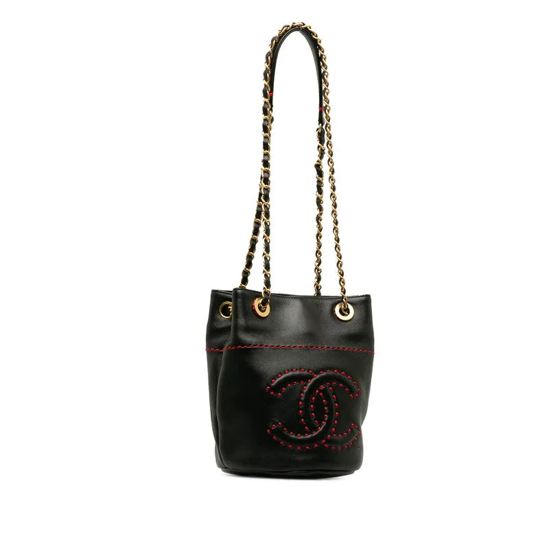Chanel Coco Stitch Chain Shoulder Bag Black Red   Chanel