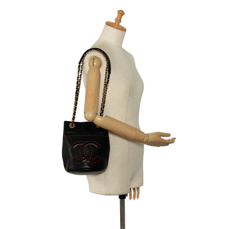 Chanel Coco Stitch Chain Shoulder Bag Black Red   Chanel