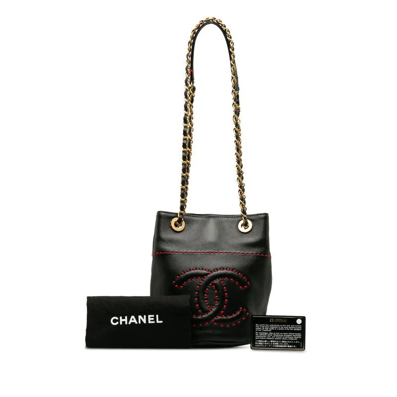 Chanel Coco Stitch Chain Shoulder Bag Black Red   Chanel