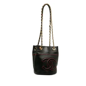 Chanel Coco Stitch Chain Shoulder Bag Black Red   Chanel