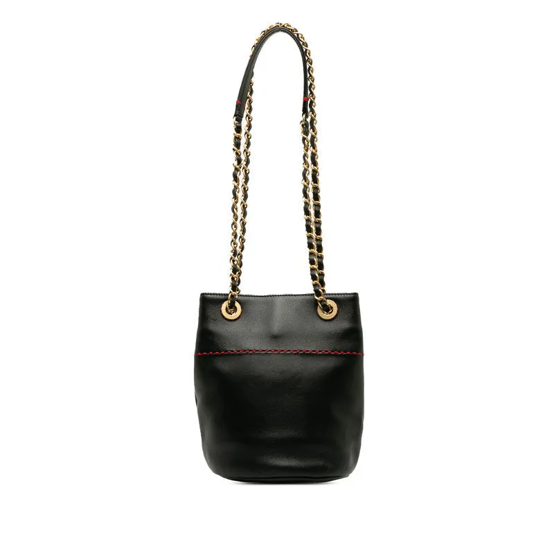 Chanel Coco Stitch Chain Shoulder Bag Black Red   Chanel
