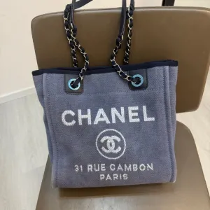 Chanel Deauville Tote Blue PM - Designer Canvas Shoulder Bag