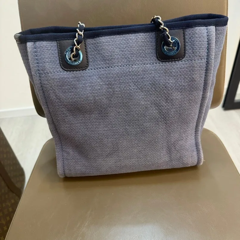 Chanel Deauville Tote Blue PM - Designer Canvas Shoulder Bag