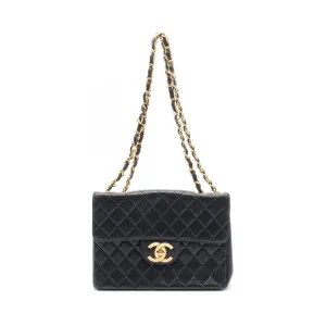 CHANEL Deca Matelasse 30 Single Flap Shoulder Bag, Lambskin, Women's, Black