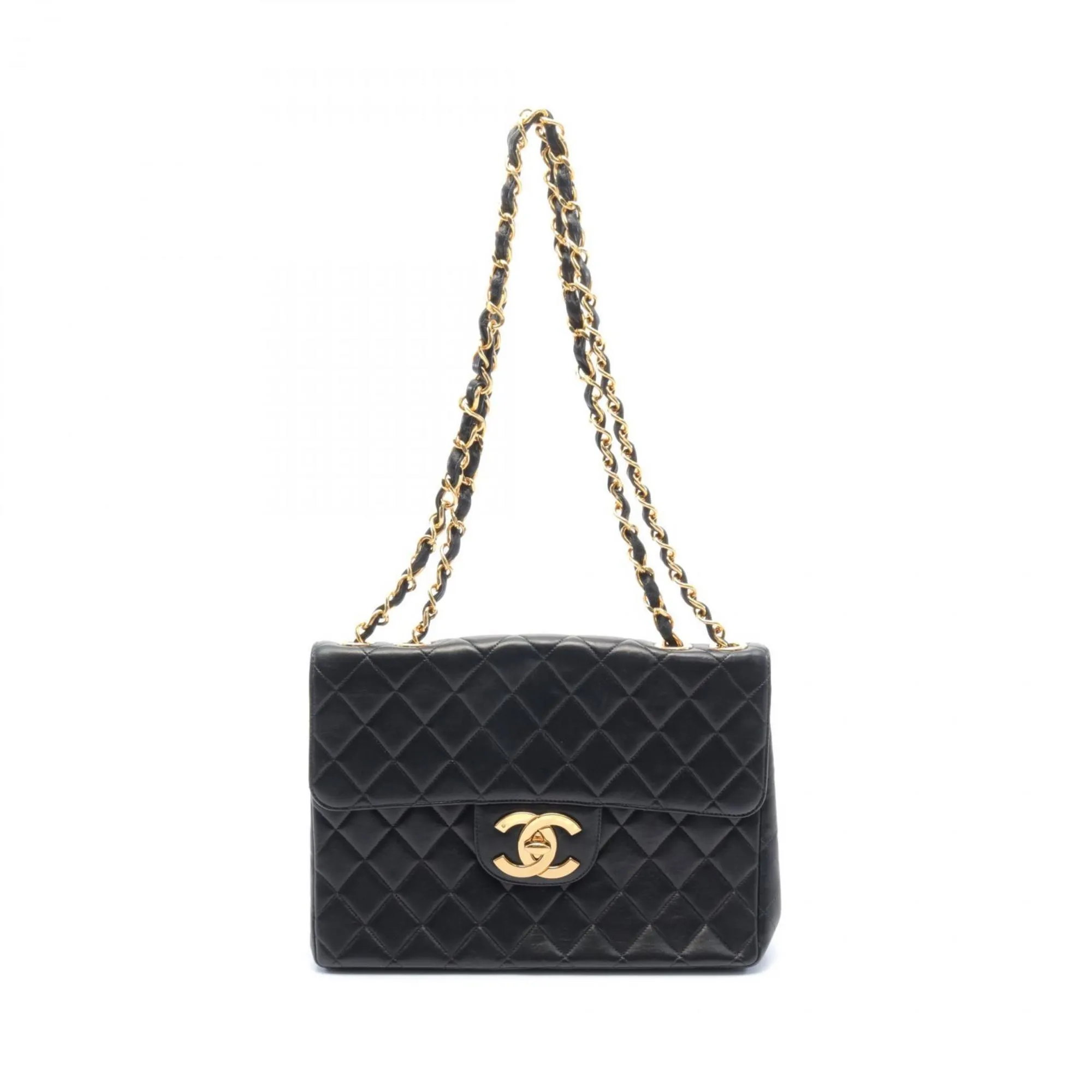 CHANEL Deca Matelasse 30 Single Flap Shoulder Bag, Lambskin, Women's, Black