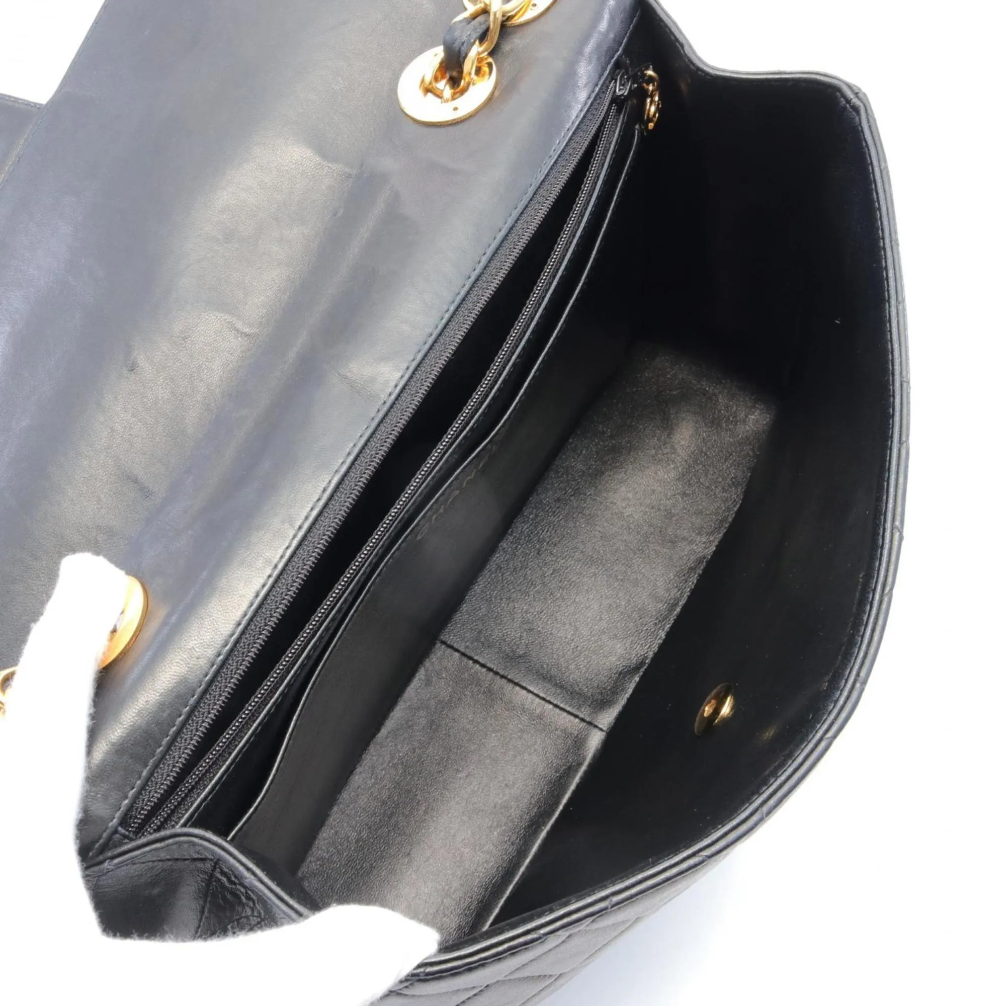 CHANEL Deca Matelasse 30 Single Flap Shoulder Bag, Lambskin, Women's, Black