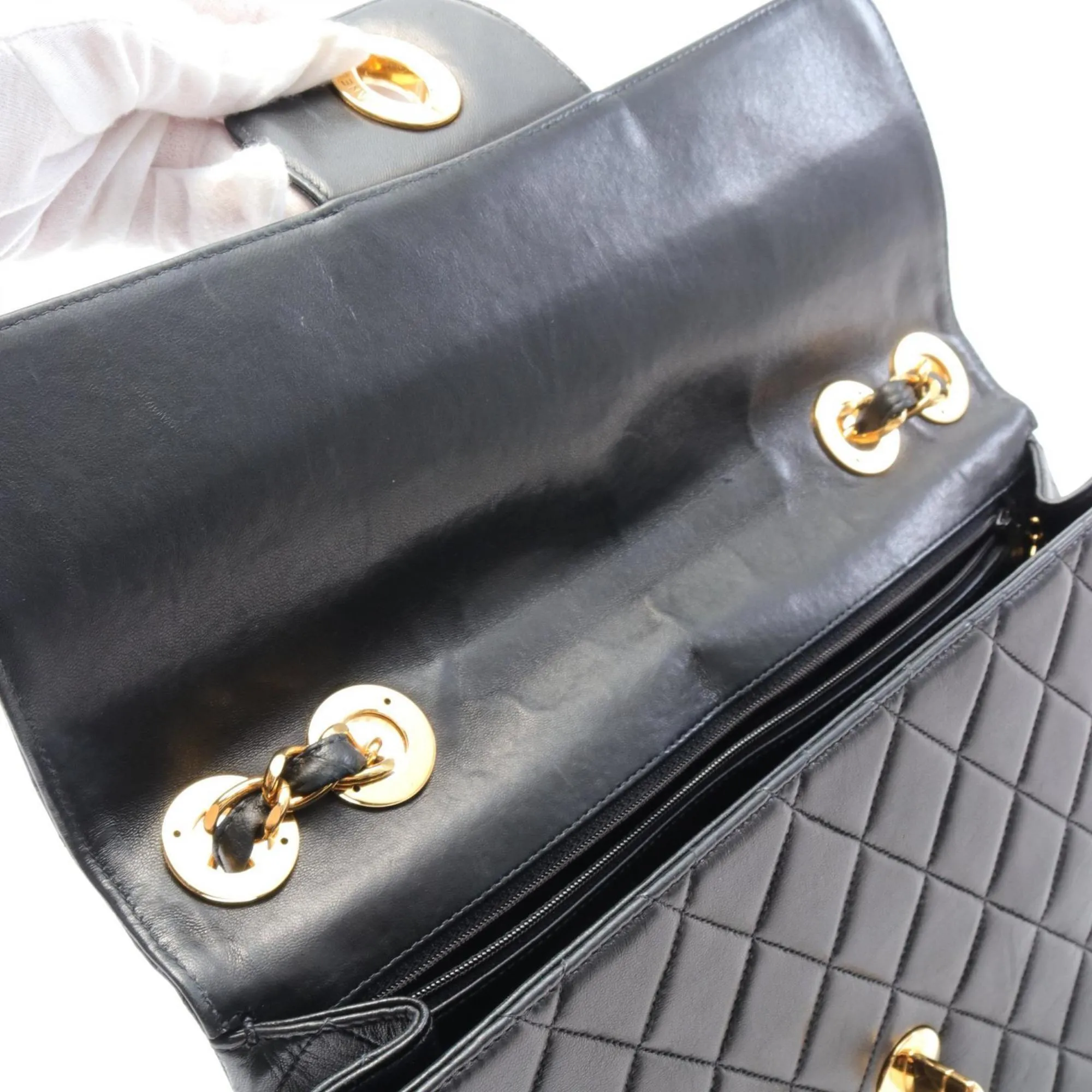 CHANEL Deca Matelasse 30 Single Flap Shoulder Bag, Lambskin, Women's, Black
