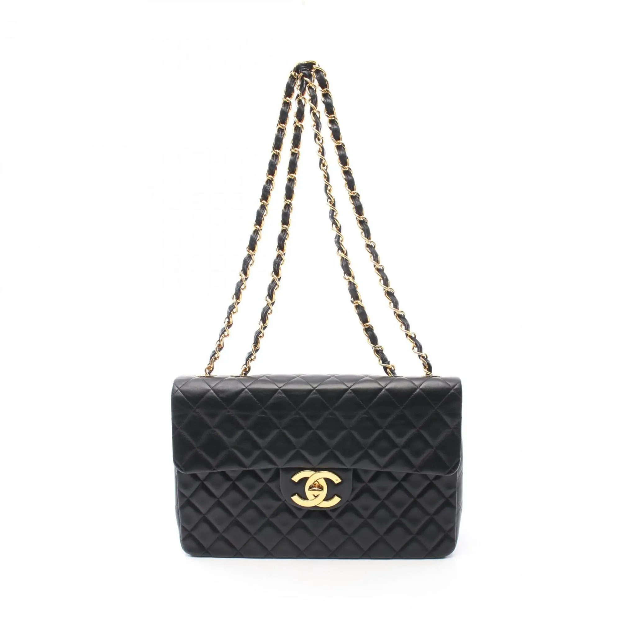 CHANEL Deca Matelasse 34 Shoulder Bag, Lambskin, Women's, Black