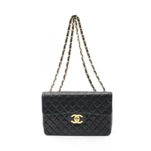 CHANEL Deca Matelasse 34 Shoulder Bag, Lambskin, Women's, Black