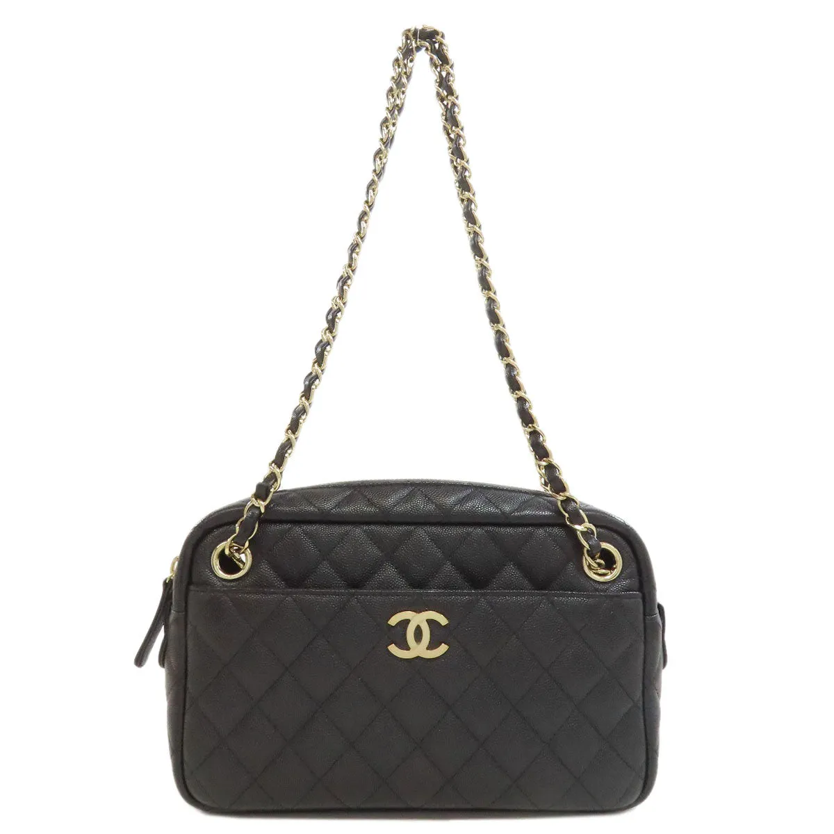 CHANEL Handbag Grained Calfskin Skin black ChainShoulder Matelasse Gold Metal
